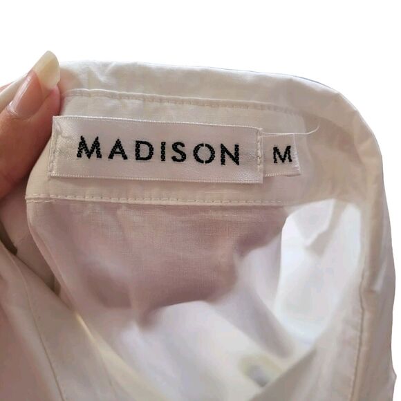 Madison white lightweight button front midi dress, roll tab sleeves, size m* - Picture 3 of 5